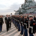 President Ronald Reagan at the recommissioning ceremony for the battleship U.S.S. New Jersey in Long Beach California
